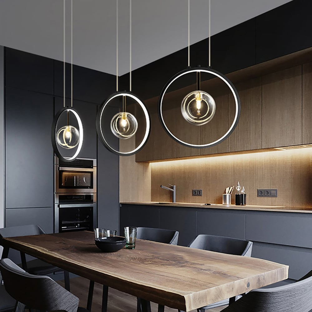 Zwarte Hanglamp Minimalistisch Glazen Bol LED