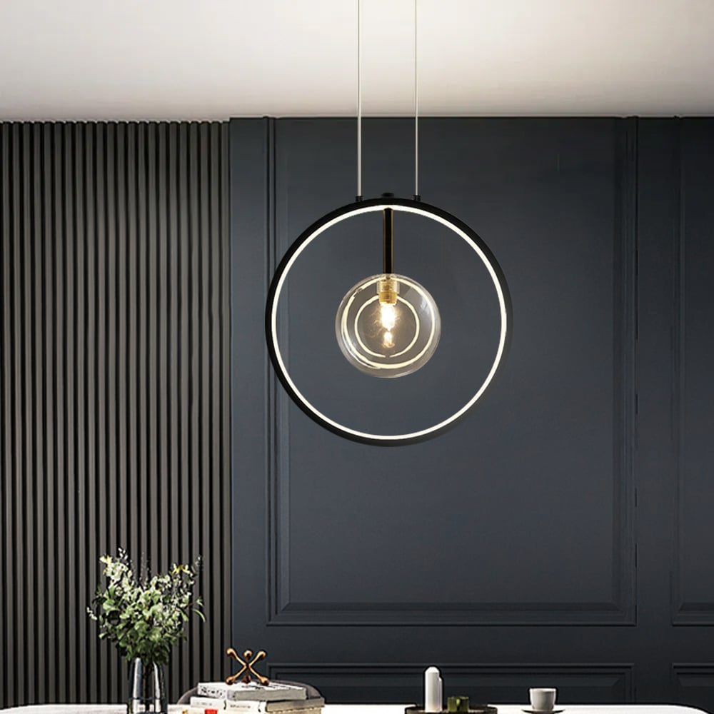 Zwarte Hanglamp Minimalistisch Glazen Bol LED