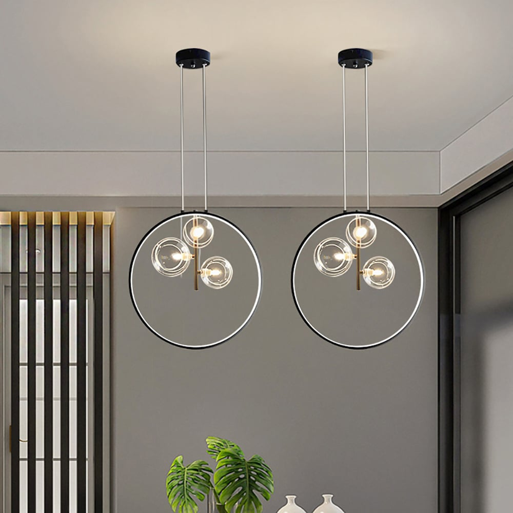Zwarte Hanglamp Minimalistisch Glazen Bol LED