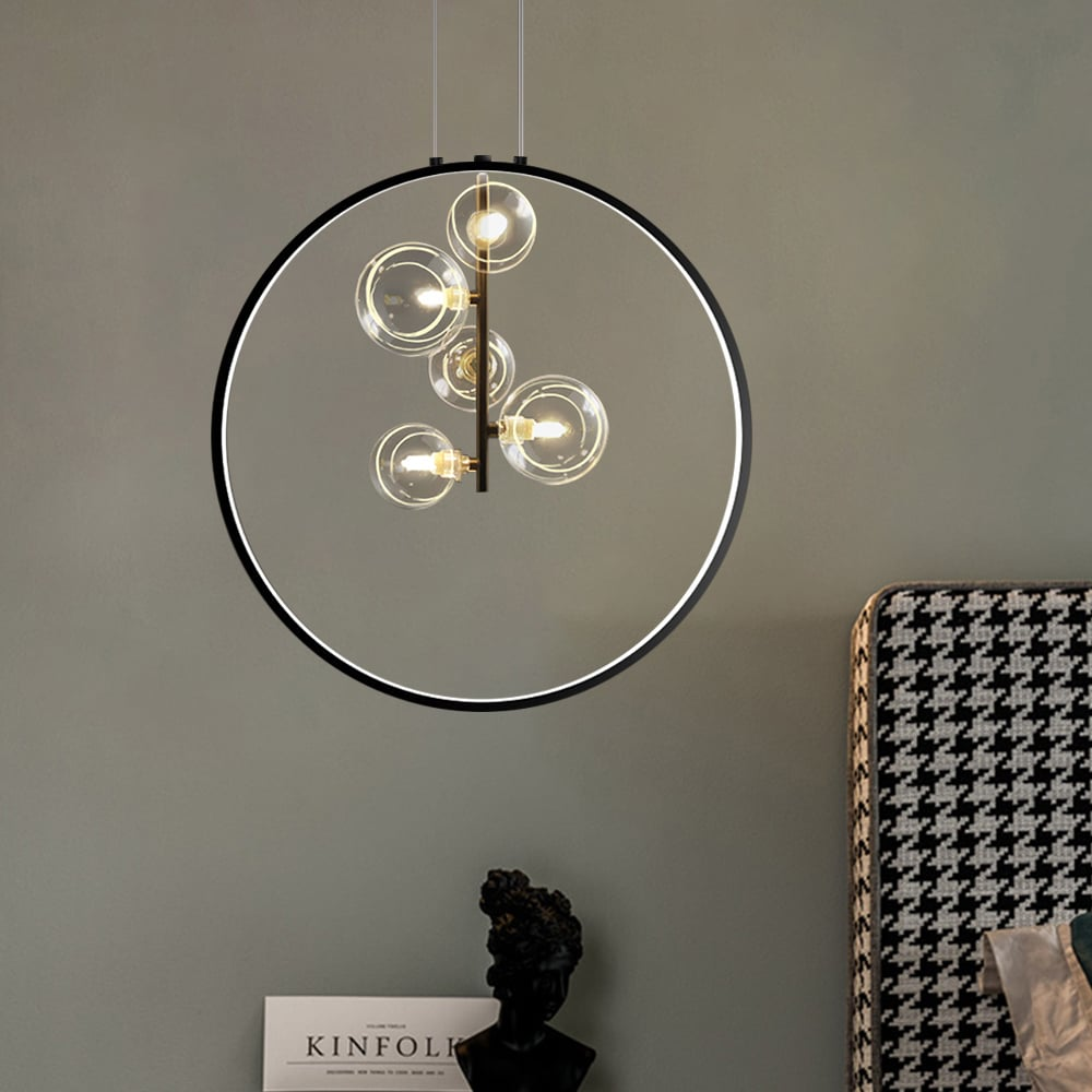 Zwarte Hanglamp Minimalistisch Glazen Bol LED