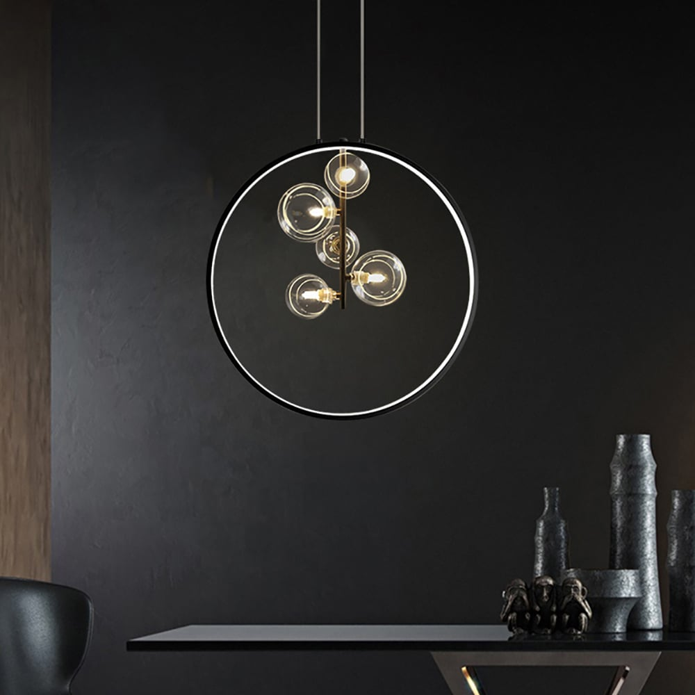 Zwarte Hanglamp Minimalistisch Glazen Bol LED