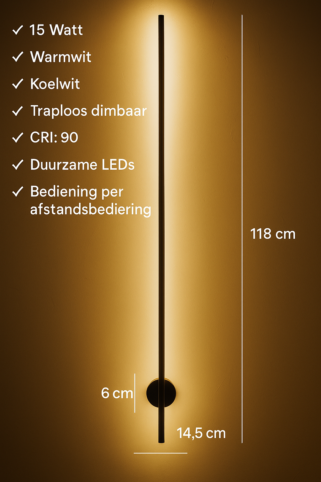Perluxis™ | Minimalistische Wandlamp van Gelakt Aluminium – Dimbare LED met Afstandsbediening (3000K–6000K)