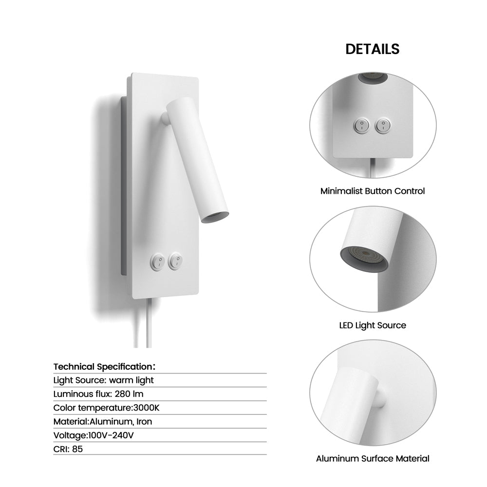 Lunavo | LED Wandlamp met Flexibele Leesarm – USB & Hardwired of Plug-in Bedverlichting