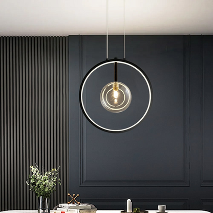 Zwarte Hanglamp Minimalistisch Glazen Bol LED