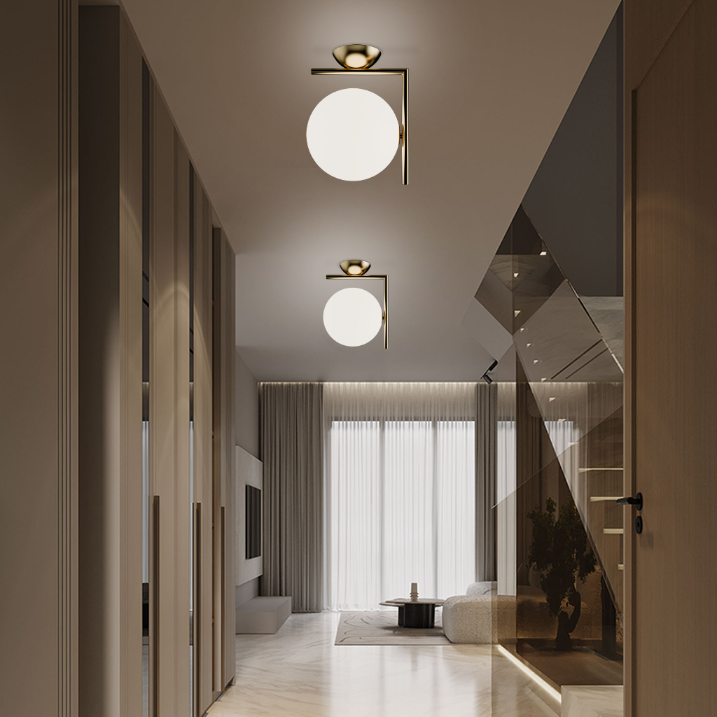 Opalune | Melkglazen Wandlamp – Opaal Bol in Messing, Zwart of Chroom voor Luxe Interieurs