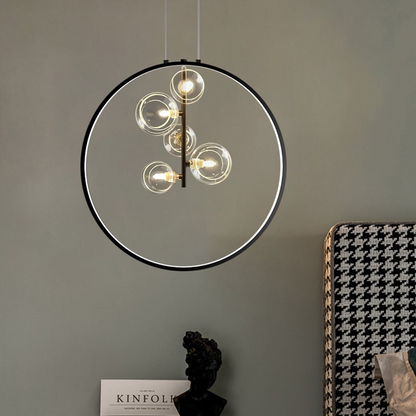 Zwarte Hanglamp Minimalistisch Glazen Bol LED