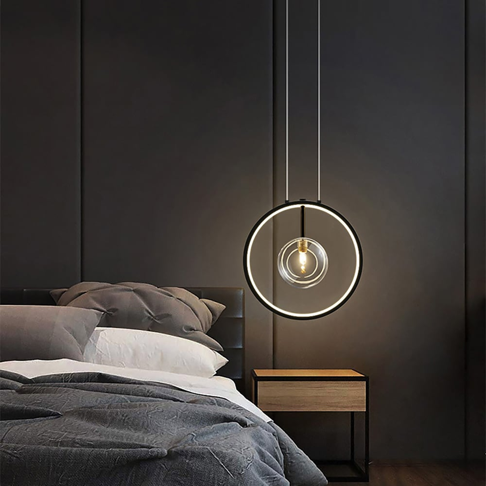 Zwarte Hanglamp Minimalistisch Glazen Bol LED