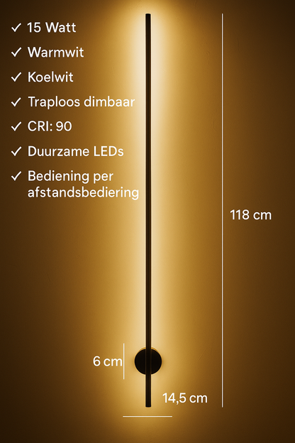 Perluxis™ | Minimalistische Wandlamp van Gelakt Aluminium – Dimbare LED met Afstandsbediening (3000K–6000K)
