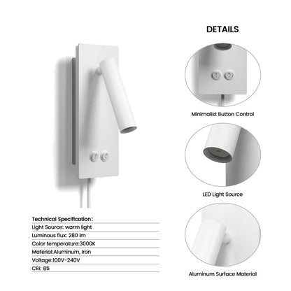 Lunavo | LED Wandlamp met Flexibele Leesarm – USB & Hardwired of Plug-in Bedverlichting